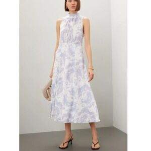 Thakoon Midi Dress Women S Purple White Tie Dye Sleeveless Mock Neck Bow